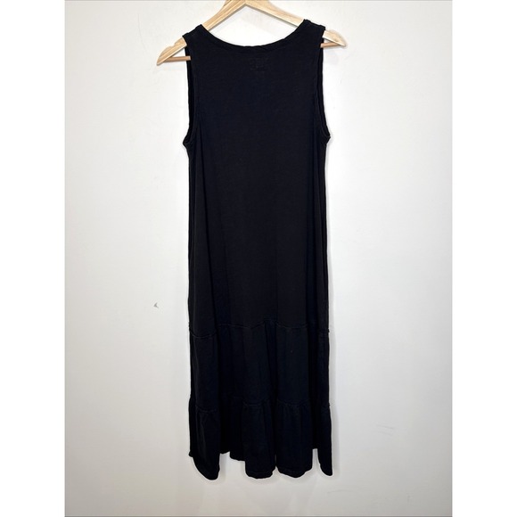 Pact Tiered Tank Midi Dress M Black Organic Cotton Lagenlook Sustainable Henley - Picture 3 of 7